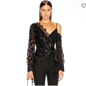 SELF-PORTRAIT Metallic Leopard Wrap Top